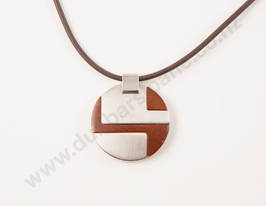 Lencia and Morgan Stainless Steel and Wood Inlay Modern Pendant Image 1++