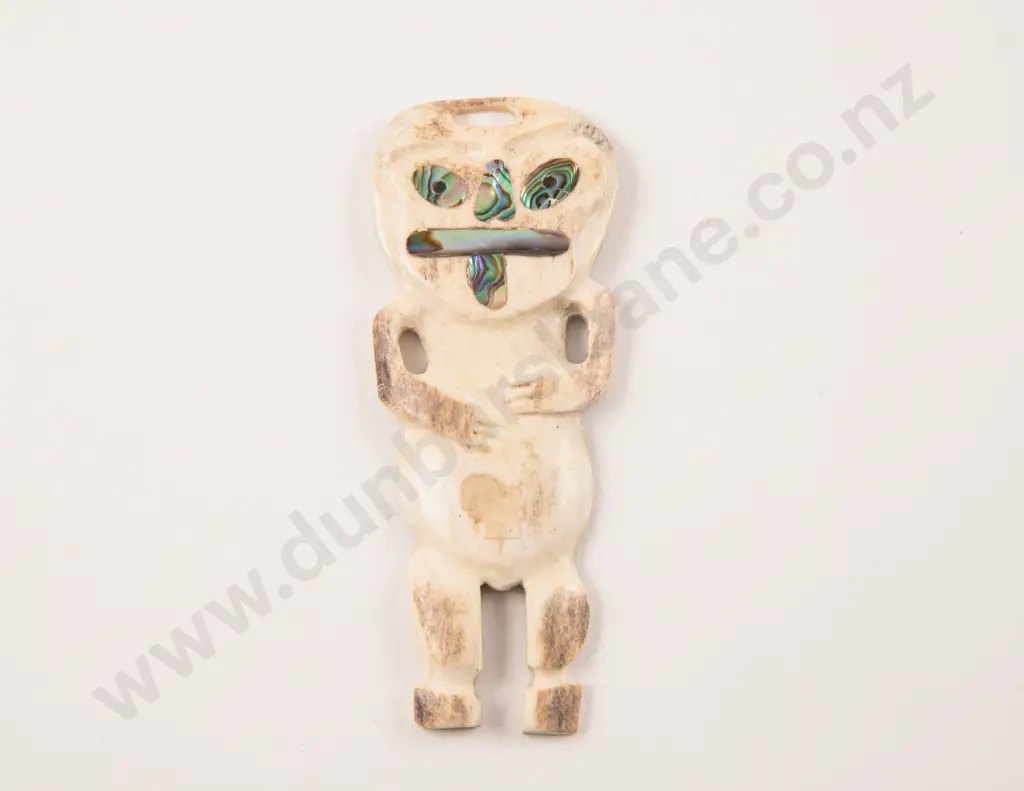 Carved Bone Pendant set with Paua Shell Image 1++