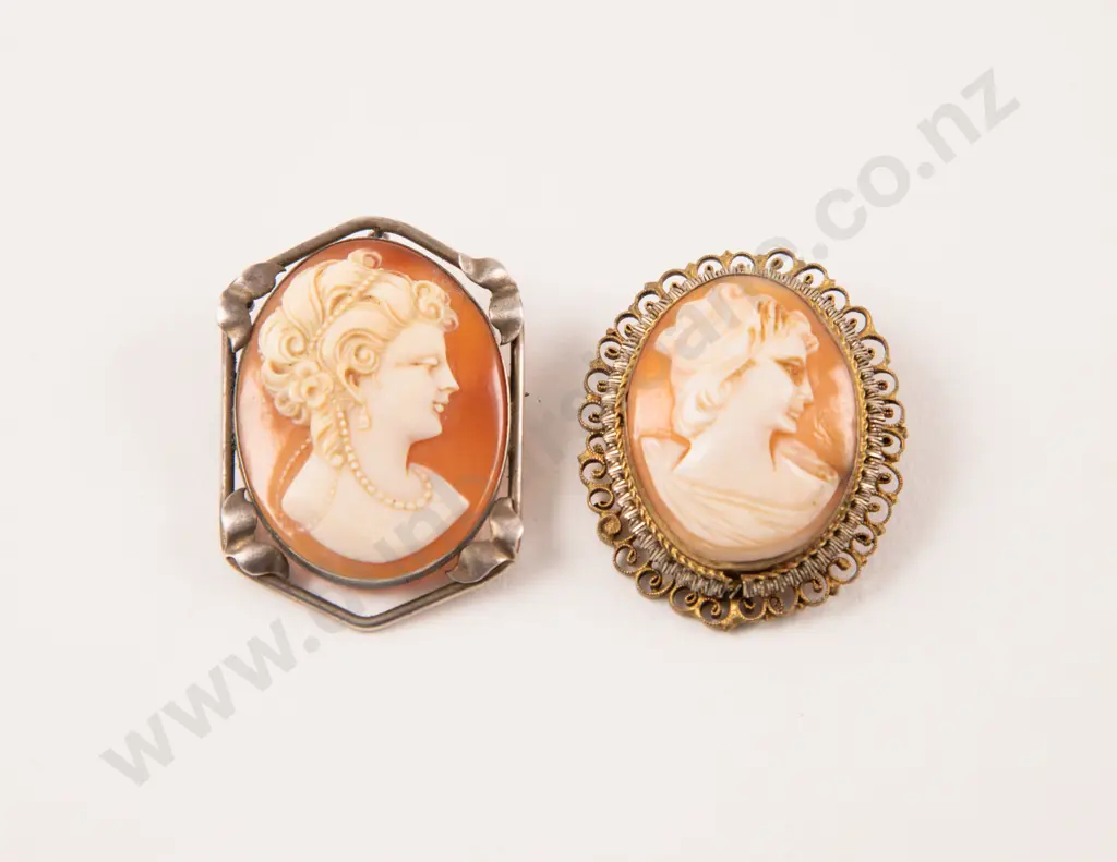 Two Classical Portrait Cameo Brooches Image 1++