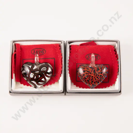 Two Murano Glass Made in Italy Heart Pendants