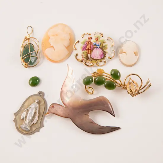 Virgin Mary MOP Pendant and Brooch with Collection of Assorted Costume Jewellery