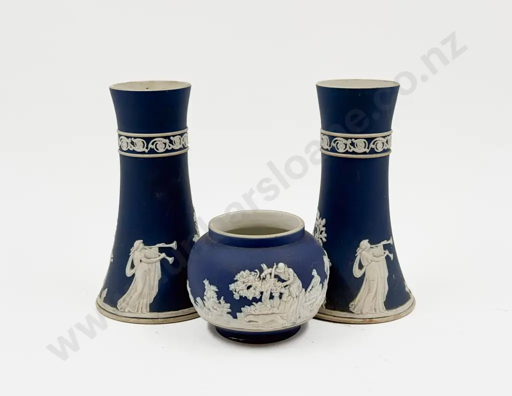 Pair of Tunstall Jasperware Vases and Smaller Vase Image 1++