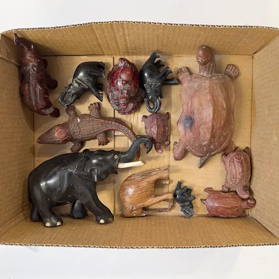 Qty of Assorted Animal Ornaments Including Ebony Elephants