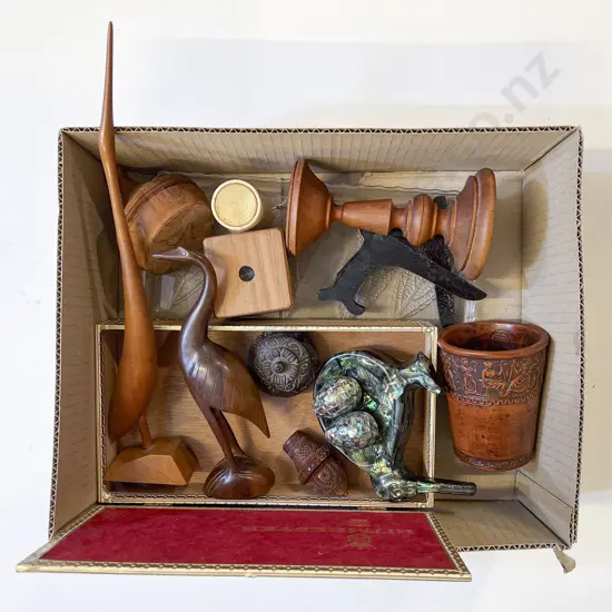 Qty of Assorted Wooden Ornaments Together with Paua Shell Ornaments etc