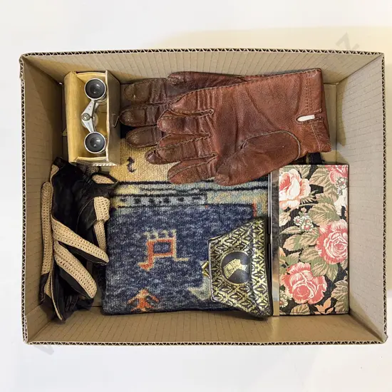 Cased Pair of MOP Opera Glasses Together with Gloves and Purses Etc