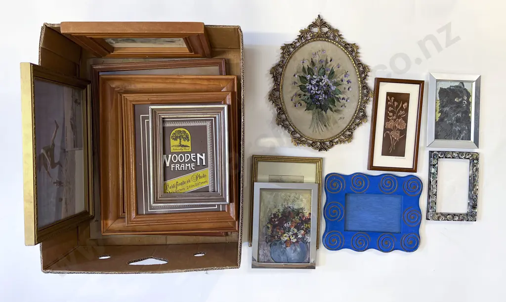 Box Qty of Assorted Framed Works and Empty Frames Image 1++