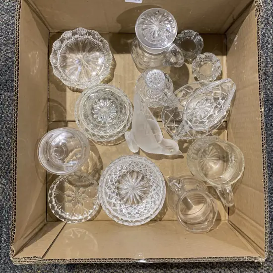 Lalique Style Bird Form Dish and  Assorted Glassware