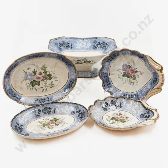 Five Piece Set of Floral Decorated Ceramics
