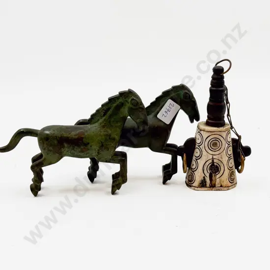 Pair of Bronze Style Horses & Other