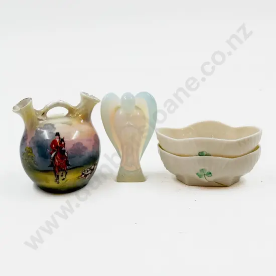 Opalite Angel together with Two Belleek Salts & Royal Bayreuth Posy Pot