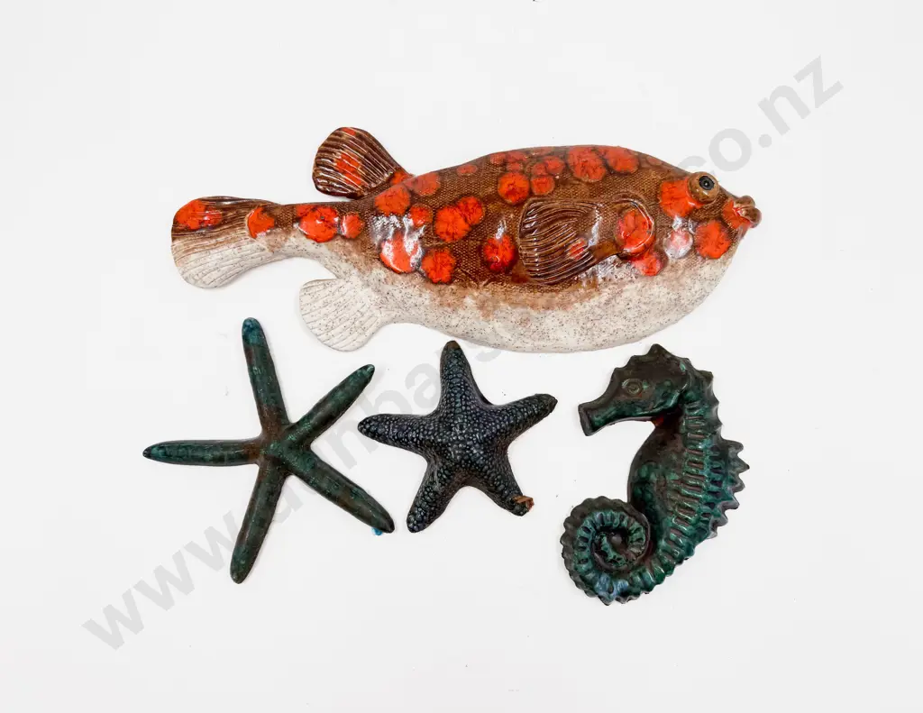 "Globe Fish" Signed Suzee Wall Hanging & Three Other Wall Hangings Image 1++