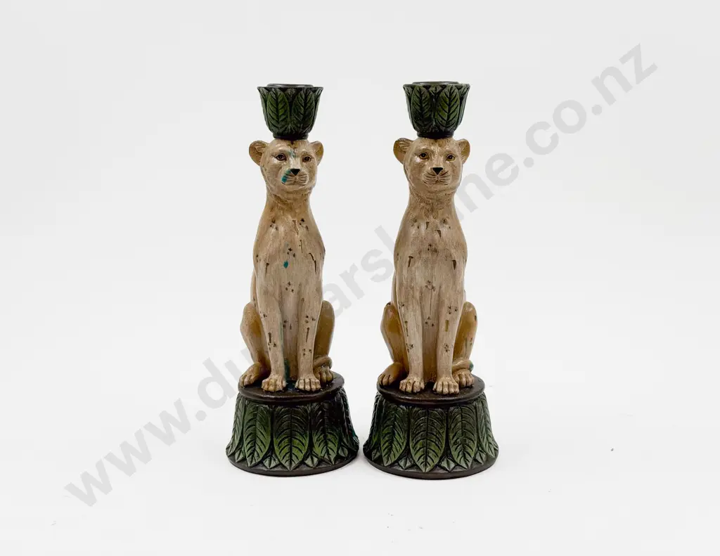 Pair of Big Cat Form Candleholders Image 1++