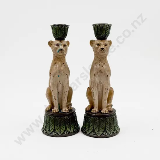 Pair of Big Cat Form Candleholders