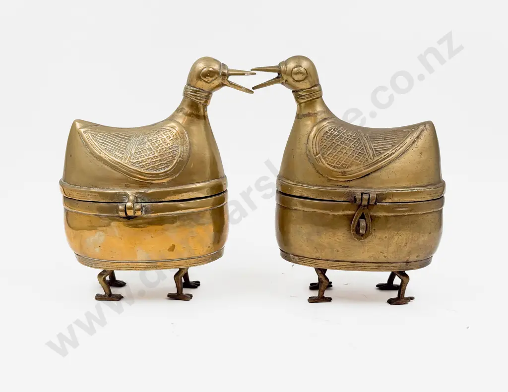 Pair of Decorative Brass Bird Form Storage Boxes Image 1++