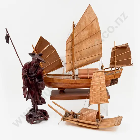 Model of a Chinese Junk together with Similar & Fisherman Figure