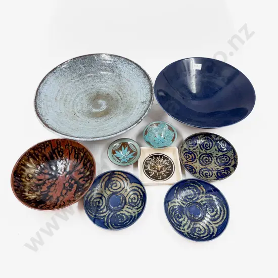 Two NZ Pottery Pedestal Bowls together with Assorted Pottery