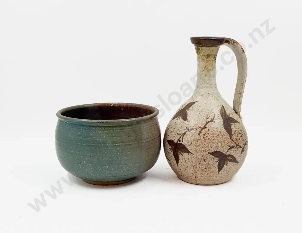 Unmarked Pottery Bowl together with Pottery Ewer Image 1++