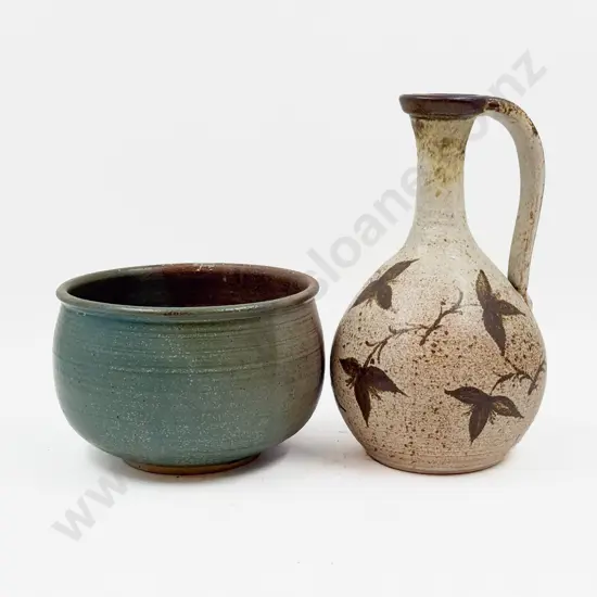 Unmarked Pottery Bowl together with Pottery Ewer
