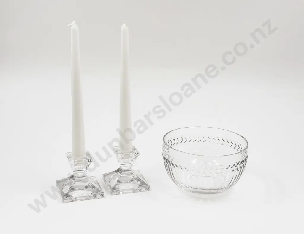 Three Pieces of Villeroy & Boch incl Crystal Bowl & Pair of Candle Holders Image 1++