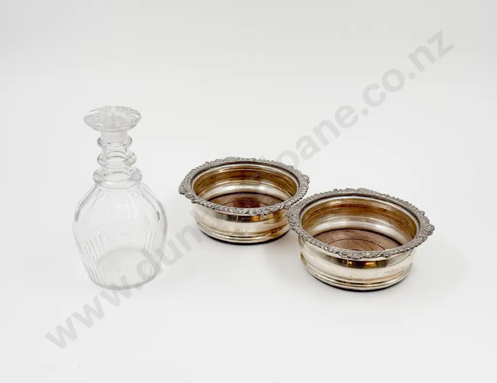 Pair of Plated Wine Coasters together with Decanter Image 1++