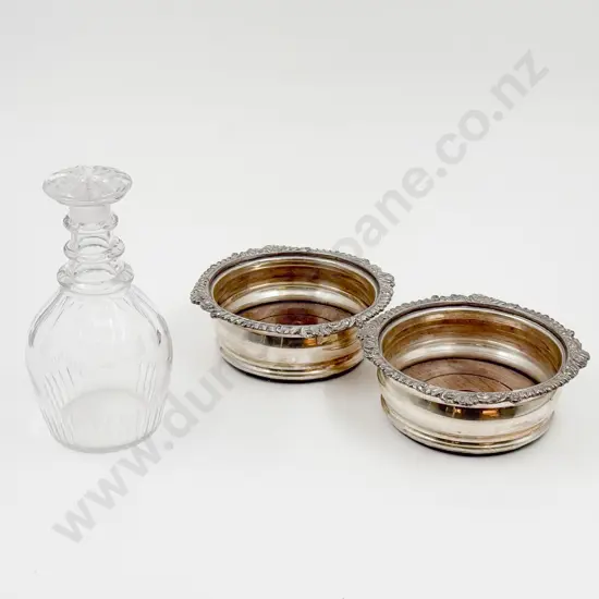 Pair of Plated Wine Coasters together with Decanter