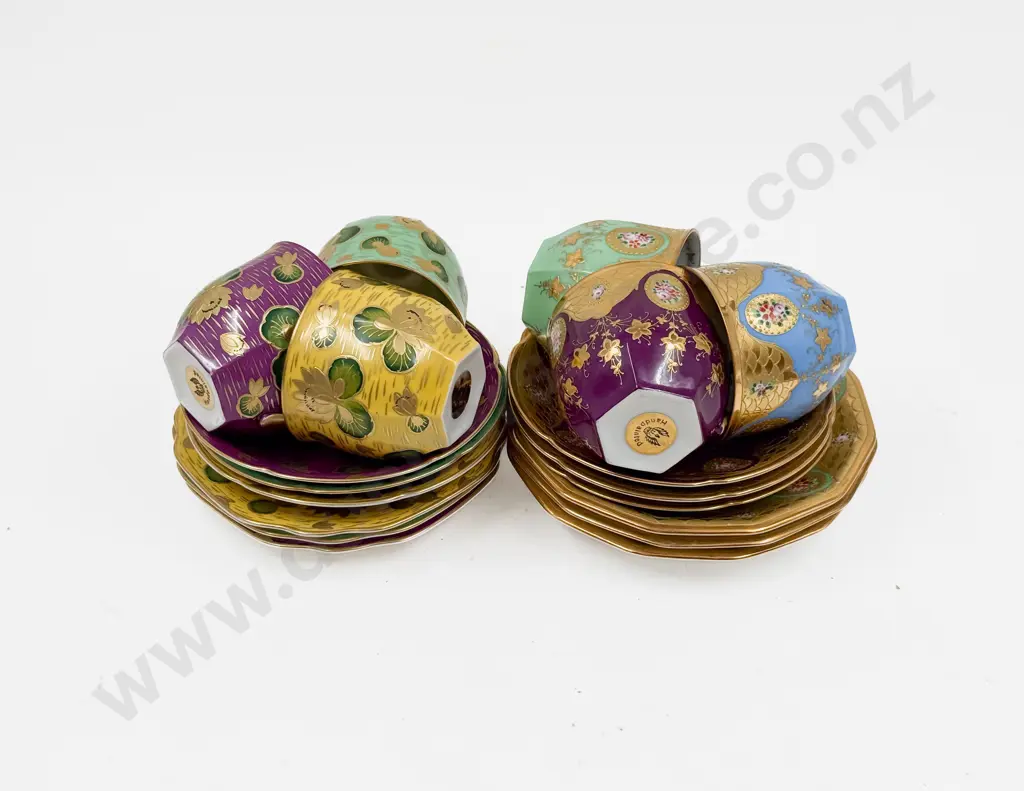 Two Sets of Three Handpainted Fancy China & Cups & Saucers Image 1++