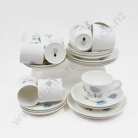 Wedgwood "Ice Rose" Pattern Coffee/Tea Cups & Saucers