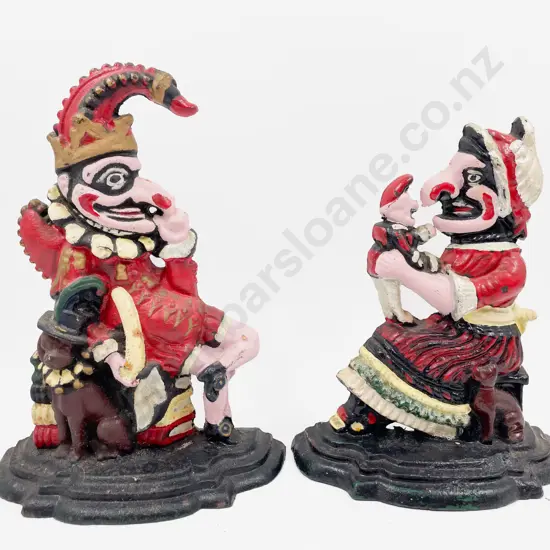 Pair of Punch & Judy Cast Metal Doorstops