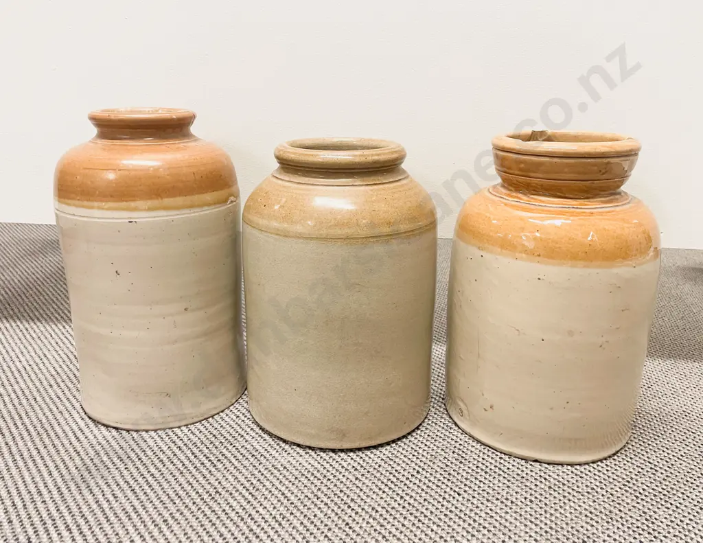 Three Assorted Stoneware Crocks Image 1++