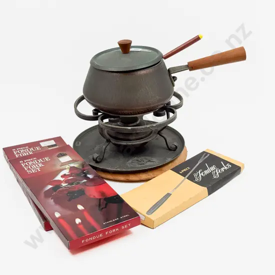 C20th Fondue Set with Assorted Boxed Fondue Forks