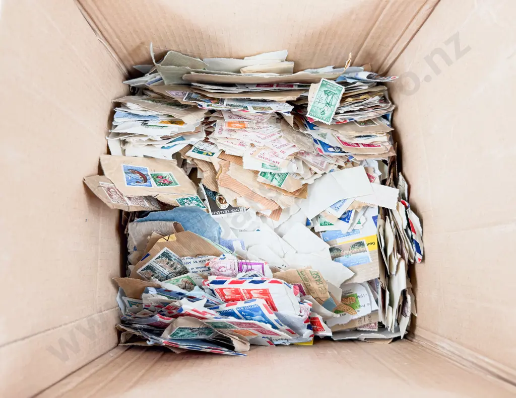Large Qty Mainly NZ Pre-Decimal Unsorted Stamps on Envelope Papers Image 1++