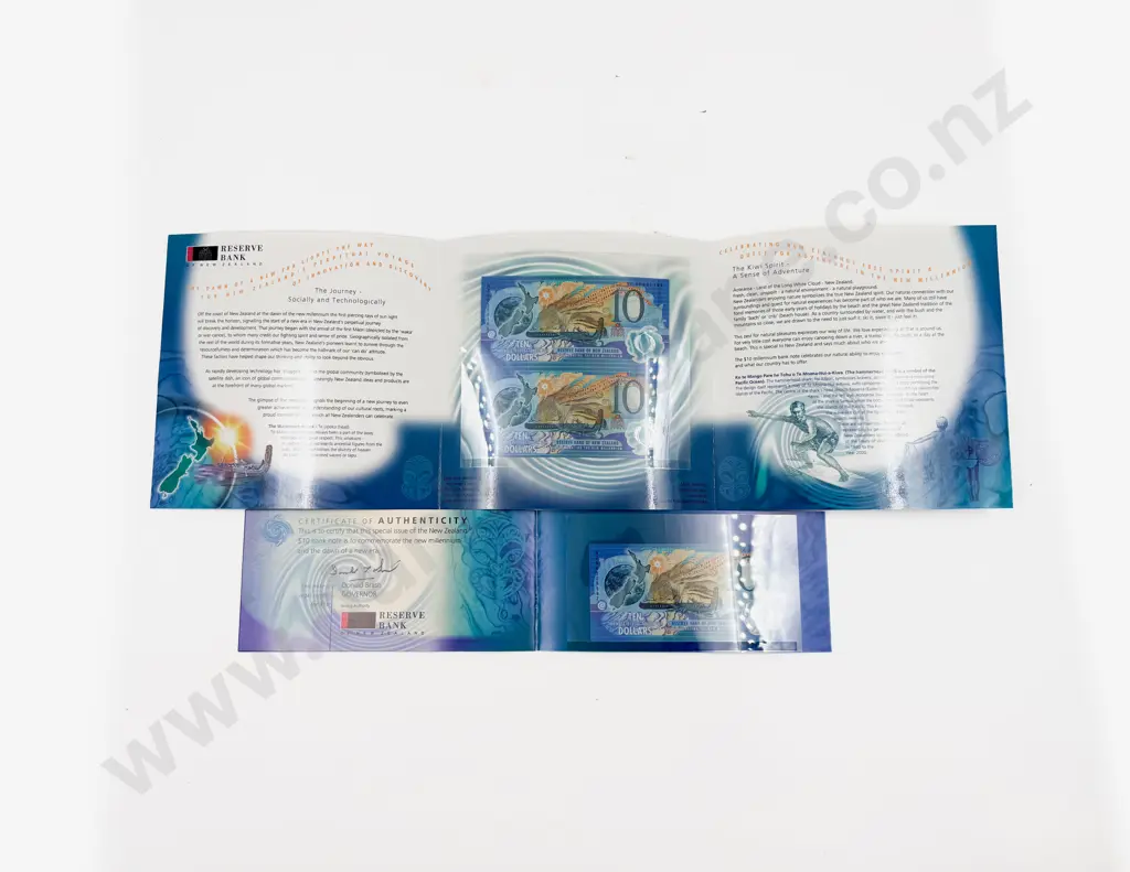 NZ New Millennium $10 in Presentation Folder and one Pair Of Uncut Notes Image 1++