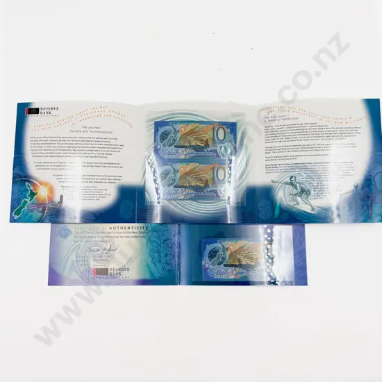 NZ New Millennium $10 in Presentation Folder and one Pair Of Uncut Notes