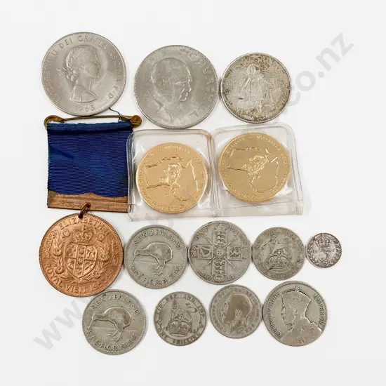 Small Quantity Silver Content Coins Two Medals & Royal Visit Medal