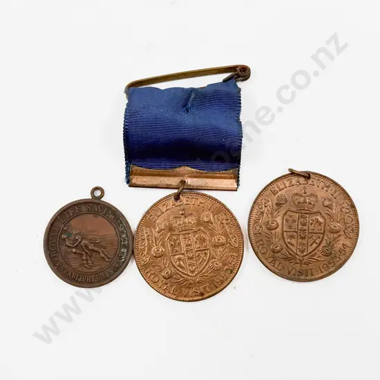Two 1953-4 Royal Visit Medals (one with ribbon) and Royal Life Saving Medal
