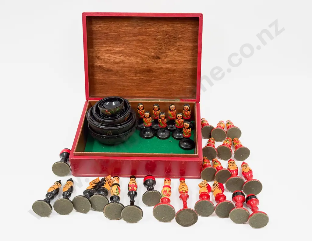 Russian Lacquered Chess Set & Stack of Boxes Image 1++