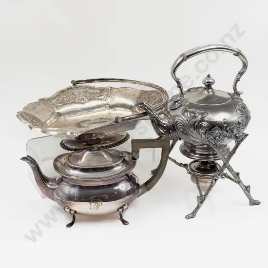 Plated Spirit Kettle together with Tray & Teapot