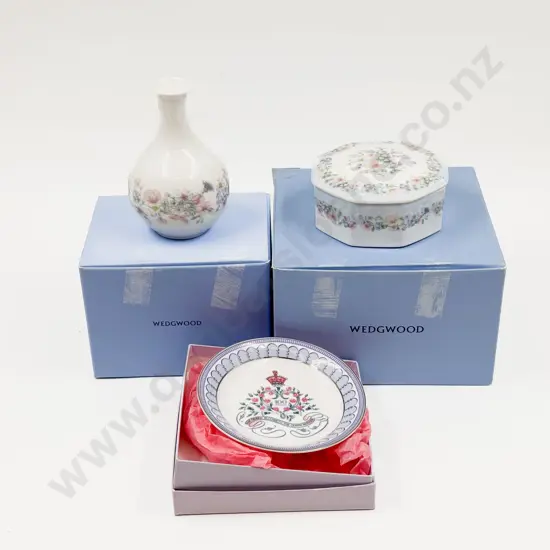 Boxed Wedgwood Vase together with Boxed Wedgwood Trinket Box & Other