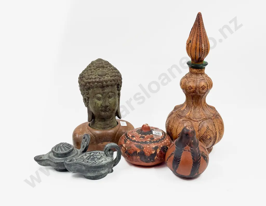 Bronze Buddha Bust on Wooden Base together with Assorted Image 1++