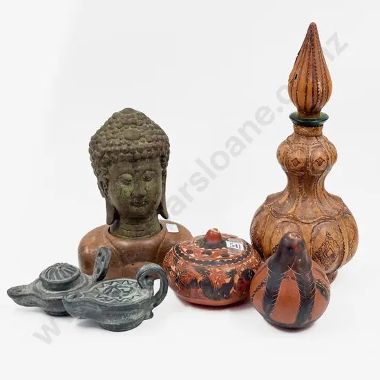 Bronze Buddha Bust on Wooden Base together with Assorted
