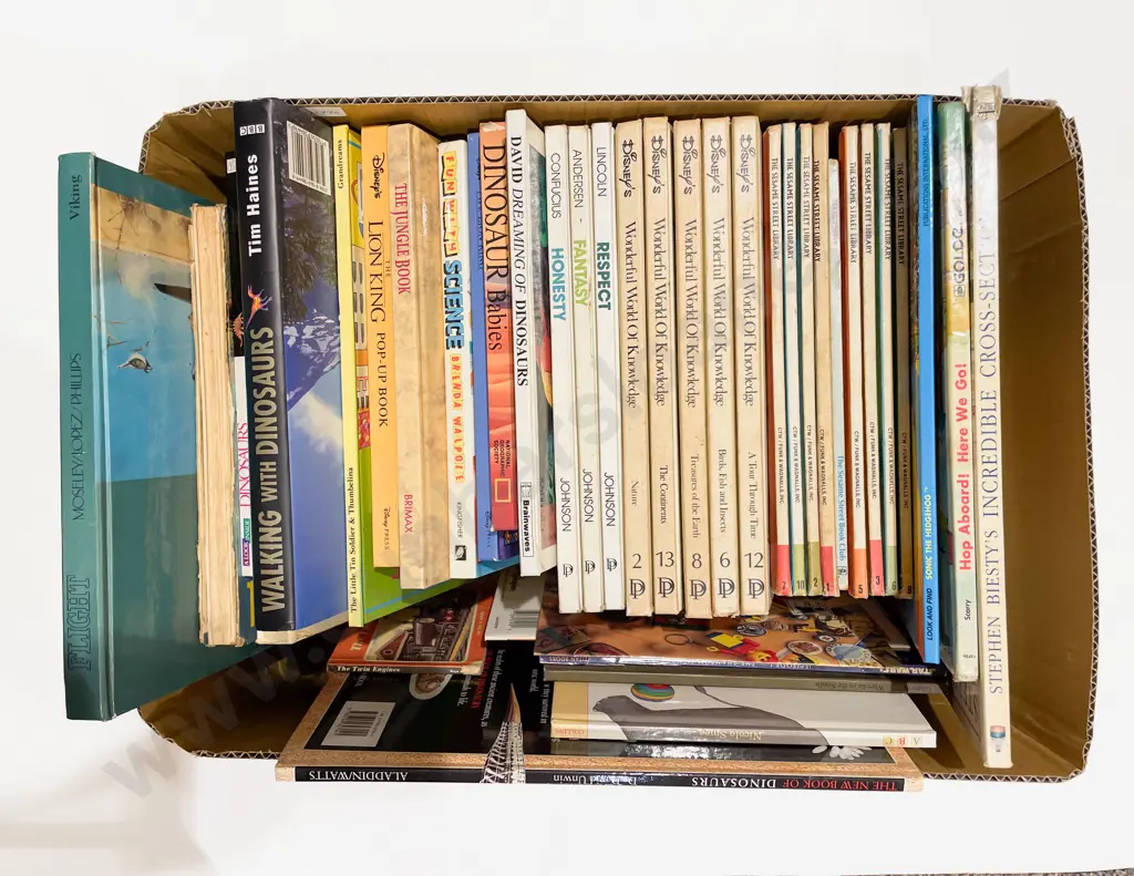 Box of Assorted Children's Educational & Other Books Including Lion King Pop-Up Book Image 1++