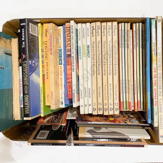 Box of Assorted Children's Educational & Other Books Including Lion King Pop-Up Book
