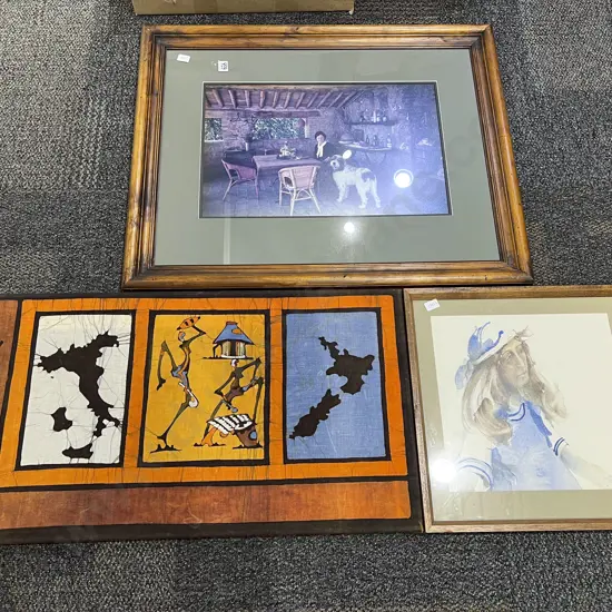 Grant Banbury - Girl with Headscarf - W/C together with Batik Work & Other