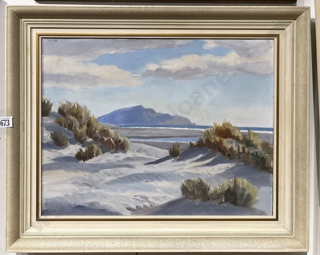 E B Lattey - Waikanae Looking Towards Kapiti Island - Oil on Board Image 1++