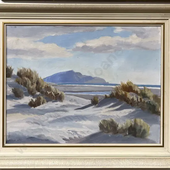 E B Lattey - Waikanae Looking Towards Kapiti Island - Oil on Board