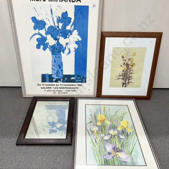 Three Assorted Framed Artworks & Mirror