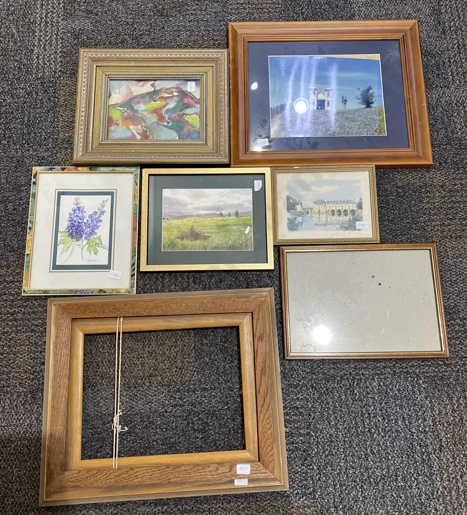 Box of Assorted Framed Works & Frames Image 1++