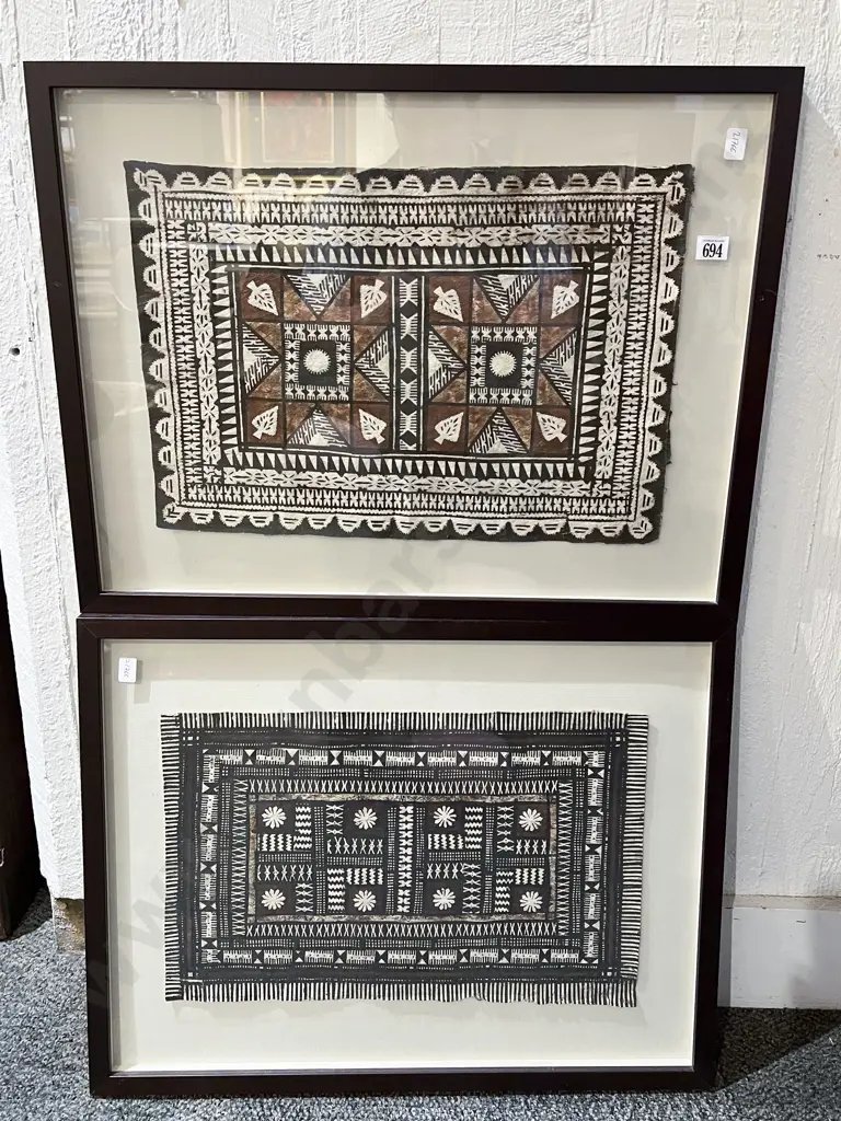 Two Framed Pacific Bark Cloth Artworks Image 1++