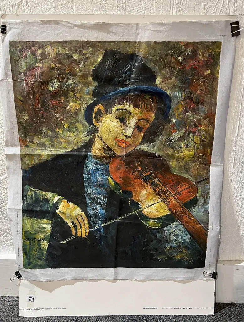 S. Simpson - Portrait of a Girl Playing Violin - Oil on Canvas (Unframed) Image 1++