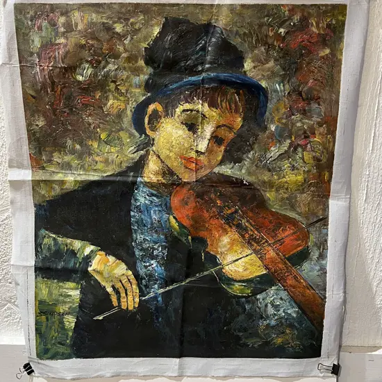 S. Simpson - Portrait of a Girl Playing Violin - Oil on Canvas (Unframed)